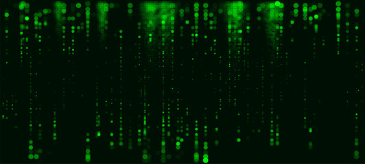Green Matrix Digital Data Flow Vector Background. Big Data Technology Lines. Data Transmission Concept. High Speed Internet. Information Matrix Flow in Virtual Reality Cyberspace. Vector Illustration.