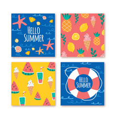 Flat design summer card collection template