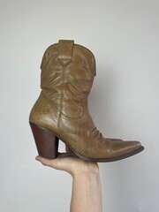 bronx brown cowboy heeled boots - obrazy, fototapety, plakaty