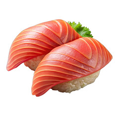 Fresh salmon sushi on white plate