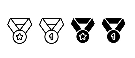 Medal icon vector set. Outline award symbol - obrazy, fototapety, plakaty