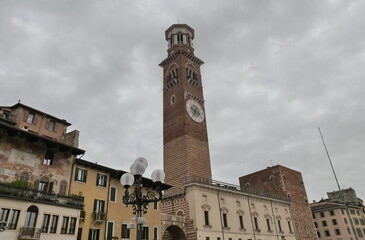 Bells tower in Erbe square, Verona, Veneto, Italy