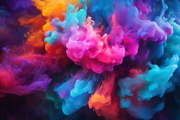 Fototapeta premium Colorful rainbow holi paint color powder explosion background. generated by AI