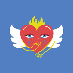 Crying heart in doodle style.