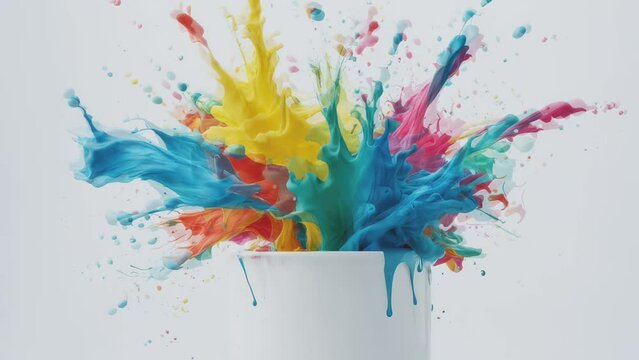 Colorful Paint Splashes in Super Slow Motion Isolated on White Background