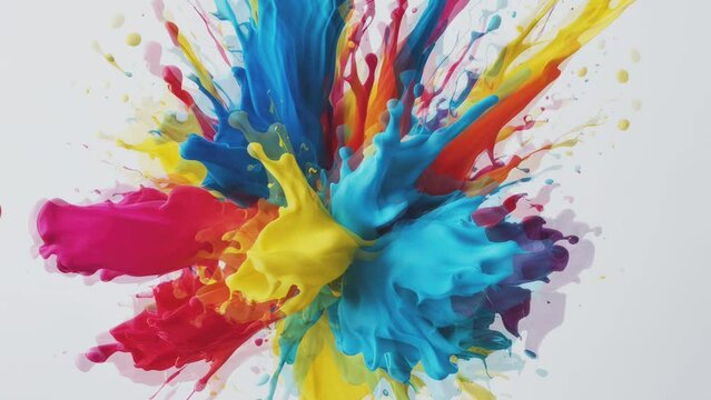 Colorful Paint Splashes in Super Slow Motion Isolated on White Background