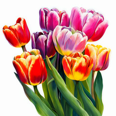 red tulips. a bouquet of beautiful flowers. drawing. illustration. artificial intelligence generator, AI, neural network image. background for the design.