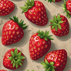 A ripe strawberry pattern, showcasing nature's sweetness, perfect for organic, healthy-themed wallpaper and fabric.