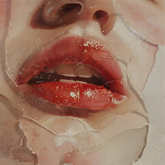 Fototapeta premium The woman's face had water covering her mouth. Generative AI