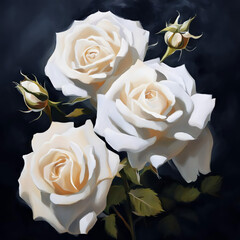 white roses. a bouquet of beautiful flowers. drawing. illustration. artificial intelligence generator, AI, neural network image. background for the design.