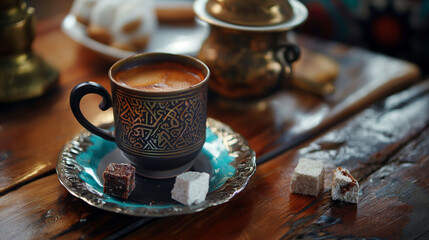Fototapeta na wymiar espresso Magic Aromas, antique teapot 