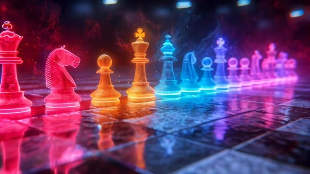Beautiful chess pieces on a chessboard, an intellectual game for making strategic correct decisions