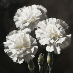 white carnations. a bouquet of beautiful flowers. drawing. illustration. artificial intelligence generator, AI, neural network image. background for the design.