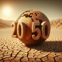 climate change- 2050 earth 3d on the desert