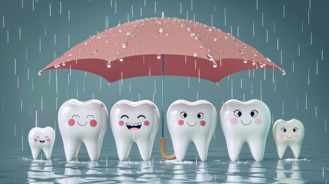 Group of Toothbrushes Standing in Water Under an Umbrella