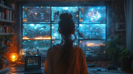 a businesswoman attending a virtual workshop, her home office setup reflecting her dedication to personal and professional development.