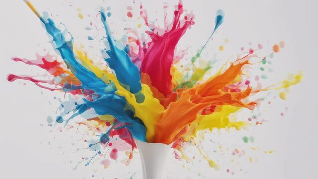 Colorful Paint Splashes in Super Slow Motion Isolated on White Background