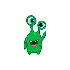 Cute cartoon monster wiht funny eyes on white background. Red Alien. Colorful. Doodle. 