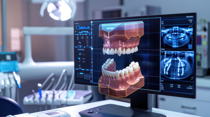 Computer Screen Displaying Image of Teeth - obrazy, fototapety, plakaty