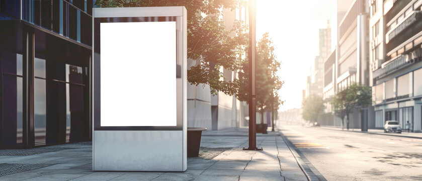 A large white billboard sits on a city street, with a tree in the background by AI generated image