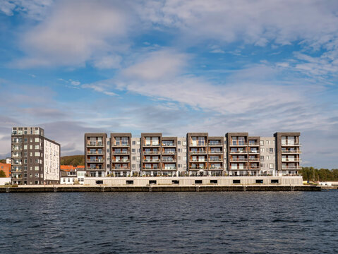 Contemporary waterfront apartments by Limfjord in Norresundby, Aalborg, Nordjylland, Denmark