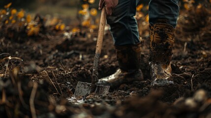 Person shoveling soil