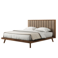 Modern Kingsize brown sleeping bed with white and crema bed linen on the transparent background