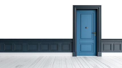 Blue single door for home isolated on transparent background. Interior design concept.