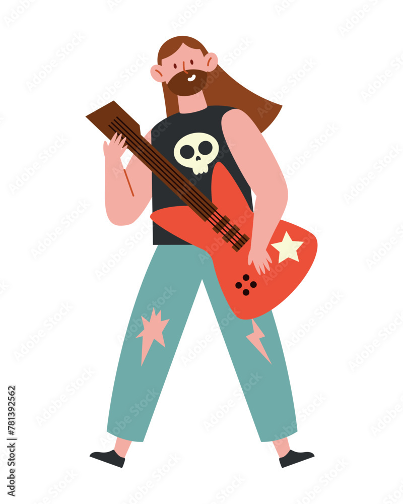 Sticker heavy metal guitarist man