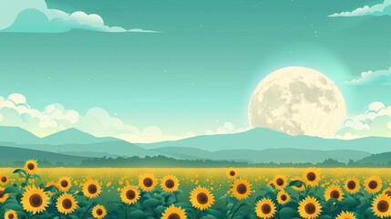 Sunflower field and moon