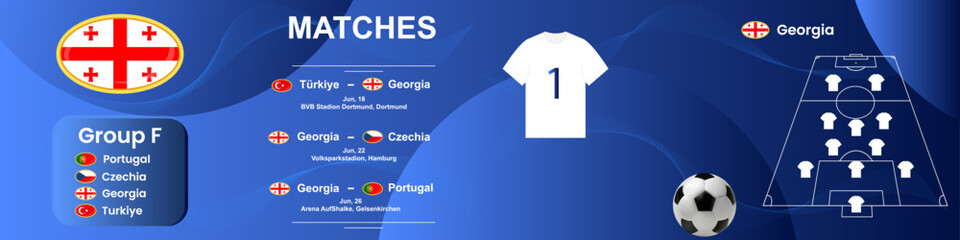 Obraz premium Information banner of the Georgian national football team with the match schedule. Seamless carousel for Instagram.