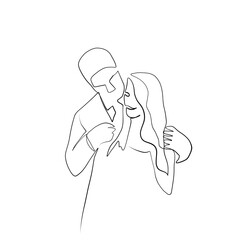 Continuous drawing of lines. Line art of kissing lovers. Vector minimalistic