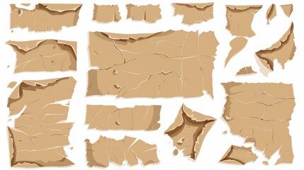 An illustration of torn craft paper or carton with uneven edges and damaged texture. Scrap material for recycling.
