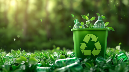recycling symbol with green grass green recycling concept, environmental awareness  
