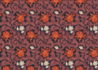 Floral vintage seamless pattern for retro wallpapers, textiles, designs. Enchanted Vintage Flowers. Arts and Crafts movement inspired. - 781394519