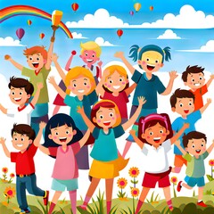 Happy children with balloons on the Children's Day holiday