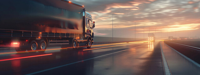 A large semi truck is driving down a highway by AI generated image