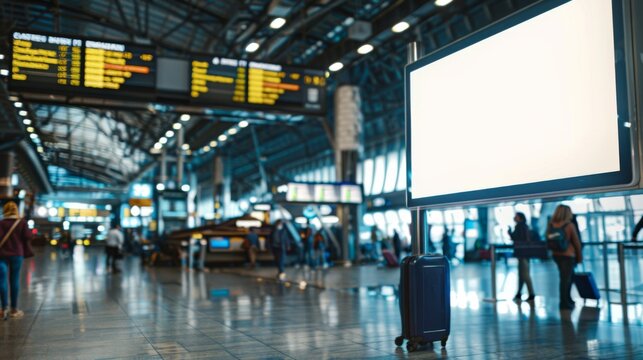 Airport Flight Information Display Mockup: A dynamic image capturing the essence of travel, showing a large flight information display with a blank screen. Ai generation