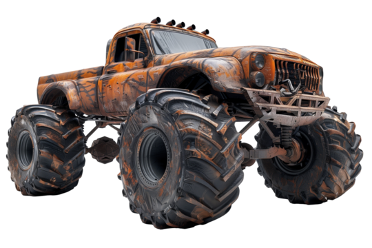 Dirty monster truck isolated on transparent background