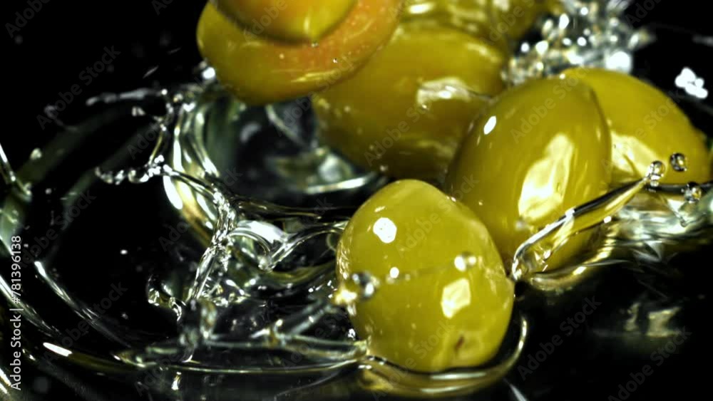 Wall mural super slow motion fresh olives. high quality fullhd footage