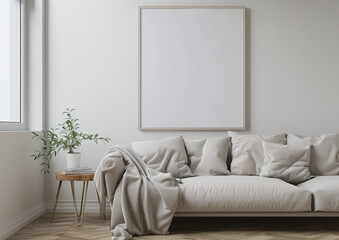 Mockup frame in living room interior background. 3d render.