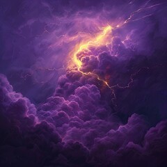 Atmospheric concept of a violet storm cloud lit by a bolt of yellow lightning