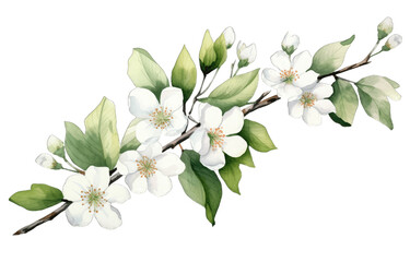 Detailed Magnolia Branch Illustration with White Blossoms on Transparent Background, Ideal for Wedding Invitations and Spring Designs