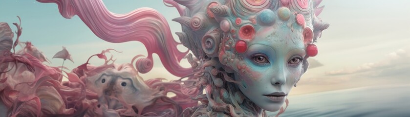 A unique and otherworldly character rendered in stunning detail, Watercolor tone, pastel, 3d animator - obrazy, fototapety, plakaty