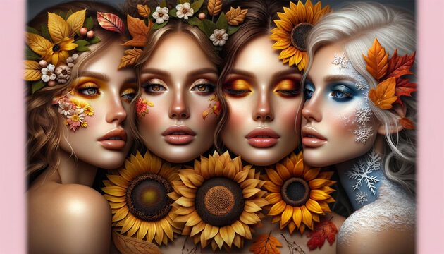 A close-up image of the four girls, with each of them beautifully representing different seasons through their visual representation. Each girl's facial expression and outfit are a tribute to the seas