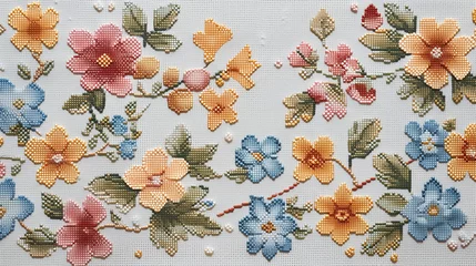 Fotobehang Colorful Flower Cross-Stitch  © TY