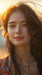 Fototapeta premium Sunset Serenity: Beautiful Girl at Dusk