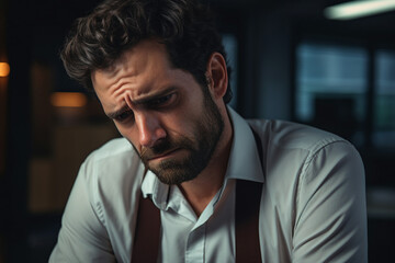 Obraz premium AI generated picture of stressed man in melancholic state