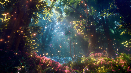 Fototapeta premium Mystical Forest Glade Surreal and enchanting with vibrant colors and ethereal lighting