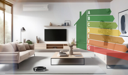 Energy efficiency on a modern smart home. Ecology and energy saving house concept. Home power rating